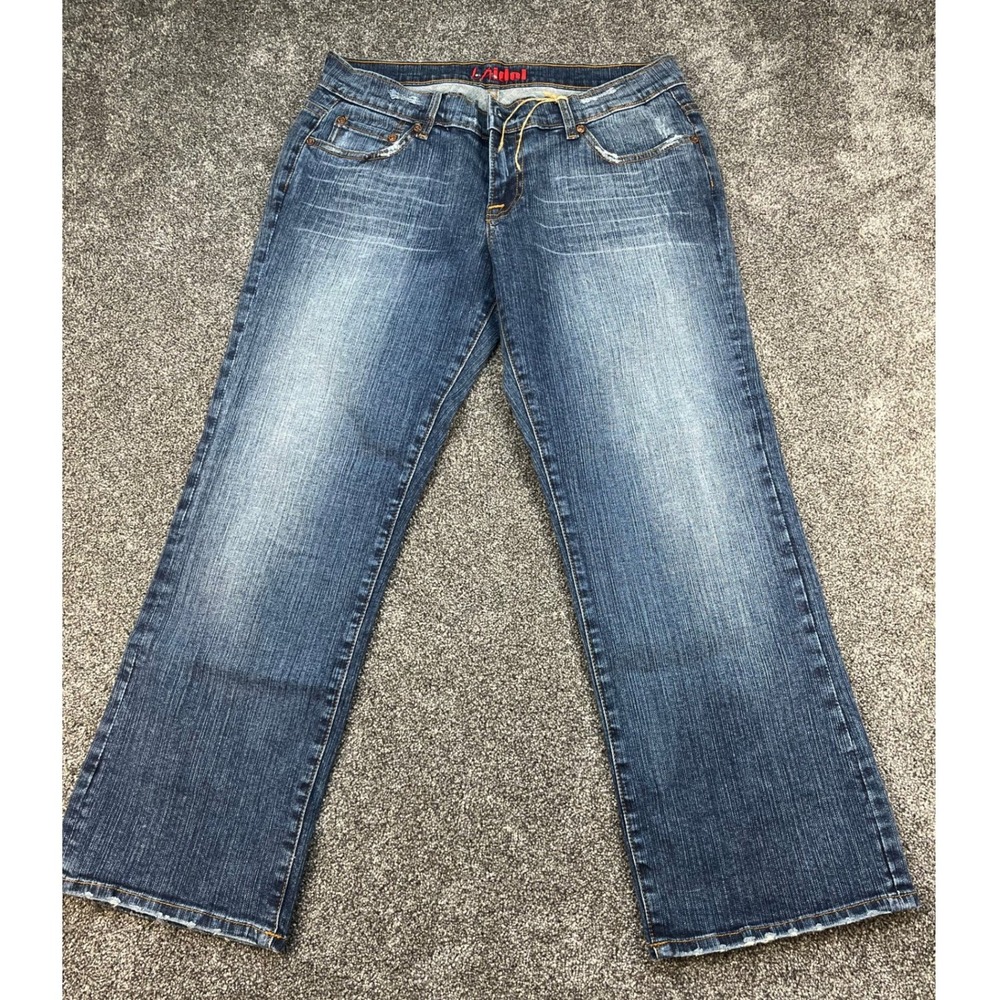LA Idol Y2K Low Rise Bootcut Distressed Jeans Women's Size XL Medium Wash